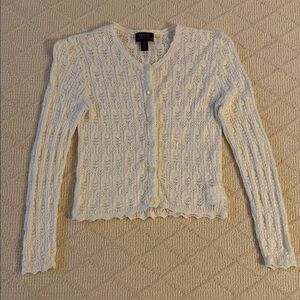 Polo by Ralph Lauren Girl Cream Crochet Cardigan with feminine scallop edge lace